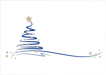 blauer weihnachtsbaum mit sternen und kugeln, scribble effect