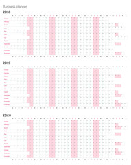 Business planner calendar vector template for 2018 2019 2020 years