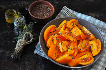 Healthy salad of yellow tomatoes with thyme. Vegan Tomato Salad.