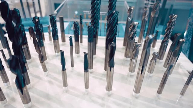 Set of mills for the machine with CNC. Shot in motion
