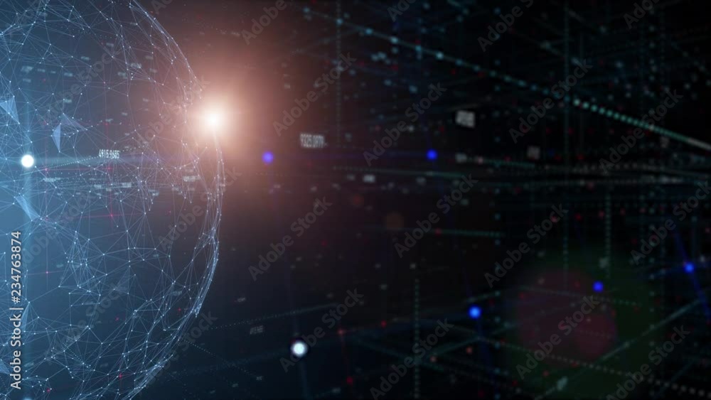Aufkleber futuristic network data globe with numbers, view from space and flare of light. selective focus used