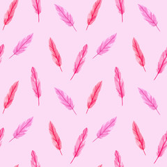 seamless watercolor pattern for Valentine's day with feather. ideal for packaging paper, fabric, backgrounds, Wallpaper