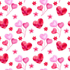 seamless watercolor pattern for Valentine's day with balloons. ideal for packaging paper, fabric, backgrounds, Wallpaper