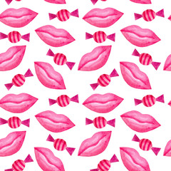 seamless watercolor pattern for Valentine's day with lips. ideal for packaging paper, fabric, backgrounds, Wallpaper