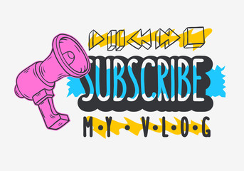 Vlog Video Blog Social Media Cartoon Style Design Subscribe My Blog Call To Action Vector Graphic
