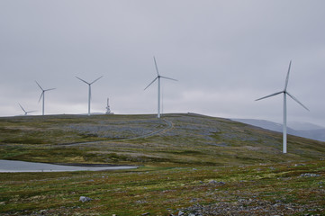 A beautiful wind turbine generating alternative energy and preserving ecology in Northern Norway