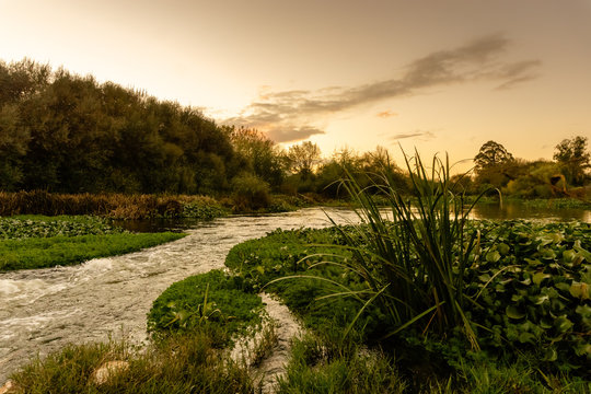 Sunset over the river sorraia  as it flows in Biscainho, Coruche