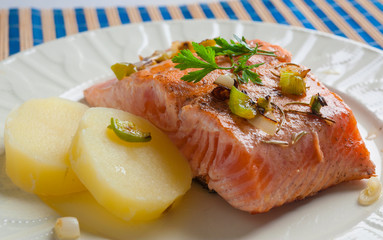 Salmon dish with potatoes.