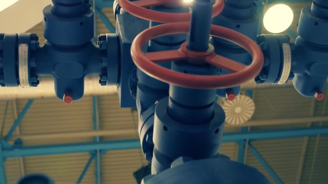 Red ventil  on blue tubes. Shot in motion