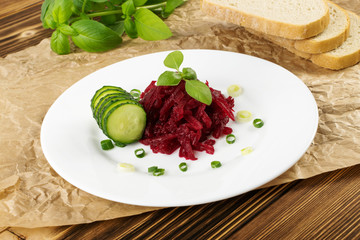 Grated Pickled Beet Root or Beetroot on Rustic Background