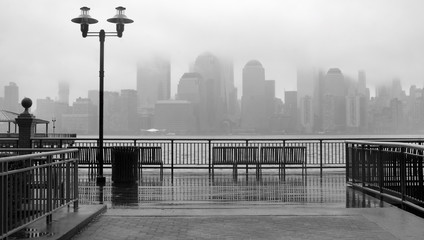 New York City skyline on a rainy day