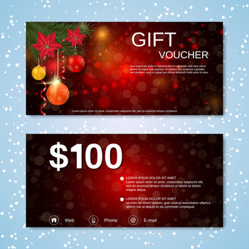 Christmas and New Year discount coupon, gift voucher, invitation card vector template