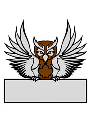 schild text schreiben name farbig kontur eule tattoo uhu fliegen vogel cool design federn raubvogel nacht schön clipart logo