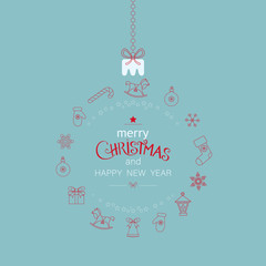 Merry Christmas and Happy New Year card with abstract Christmas ball.