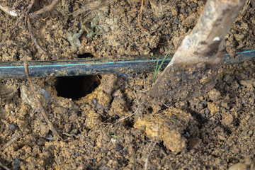 Poly pipe or HDPE pipe leaking near inspection hole