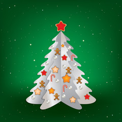 Christmas greeting with tree and decorations