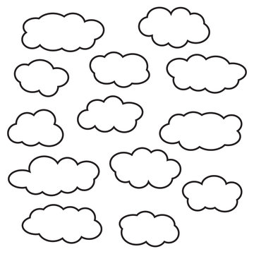 Cloud line icon set, isolated on white background, vector illustration.