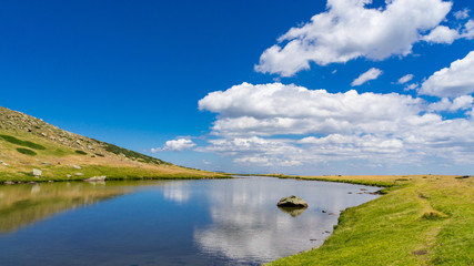 Clouds reflected on a mountain lake