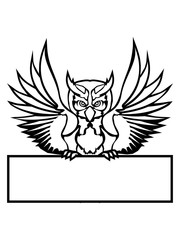 Obraz premium rahmen schild text schreiben name farbig kontur eule tattoo uhu fliegen vogel cool design federn raubvogel nacht schön clipart logo