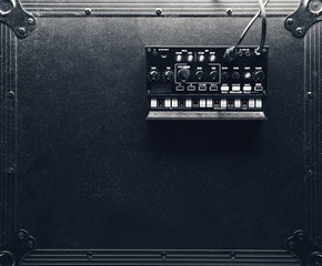black analog synthesizer, top view