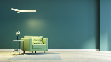 olive green interior in modern style with soft armchairs and 
green wall template/ 3d rendering interior