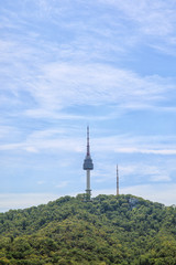 Seoul Namsan Park Tower overlooking downtown cityscape panorama South Korea