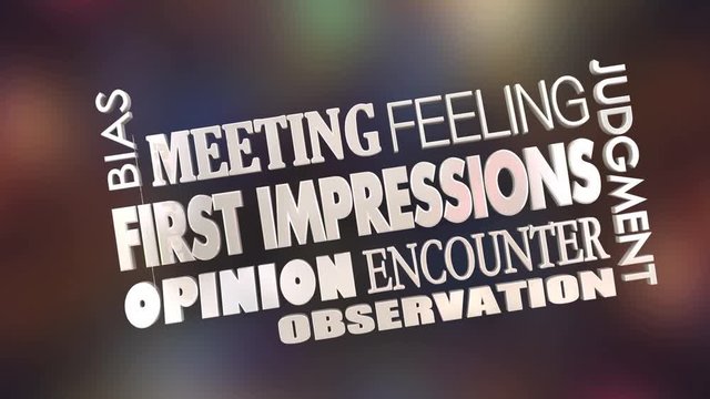 First Impressions Initial Opinions Word Collage 3d Animation