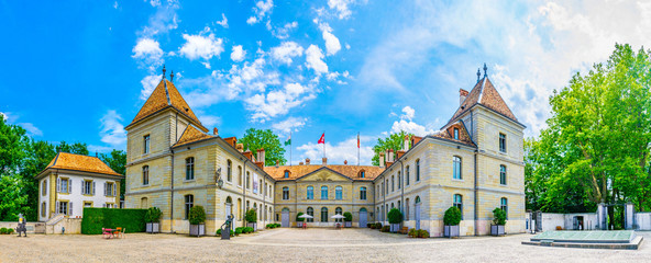 Prangins castle and surrounding gardens in the swiss city Nyon