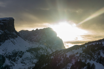 Sunset landscape in Colfosco, Dolomitas