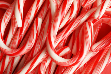 Many candy canes as background. Festive treat