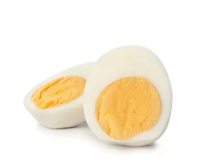 Foto op Plexiglas Sliced hard boiled egg on white background © New Africa