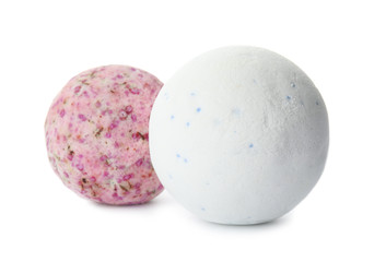 Bath bombs on white background. Spa products