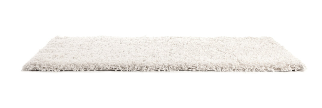 Fuzzy carpet on white background. Interior element