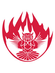 heiß brennen feuer flamme eule tattoo uhu fliegen vogel cool design federn raubvogel nacht schön clipart logo
