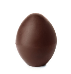 Tasty chocolate Easter egg on white background