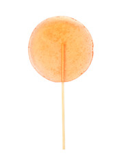 Tasty colorful fruit flavored candy on white background