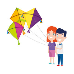 kids couple with kite flying