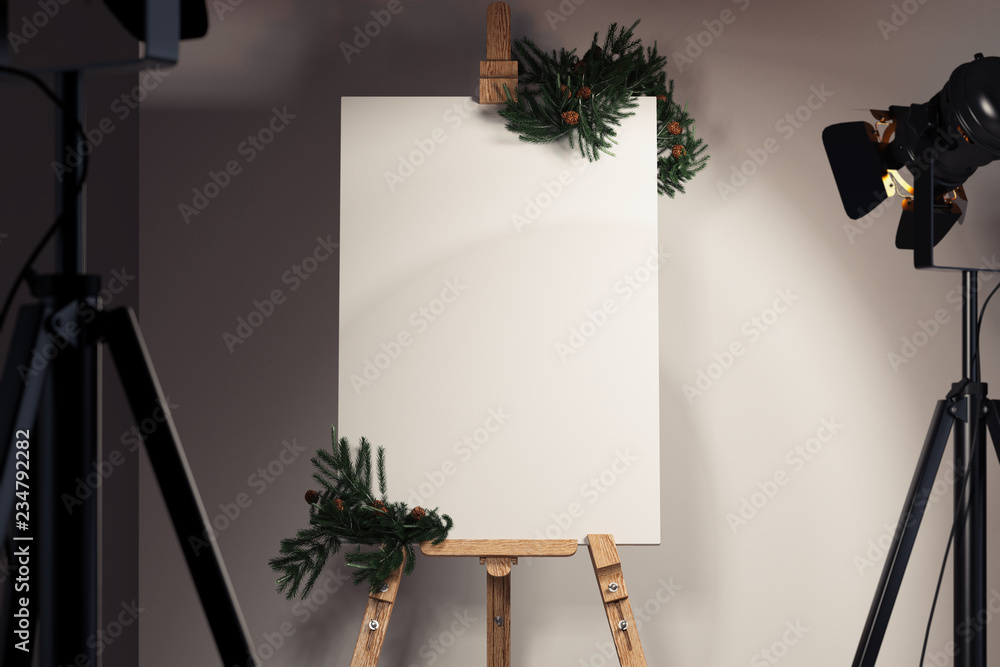 Poster blank square roll up mockup. empty poster template on the wall. 3d rendering.