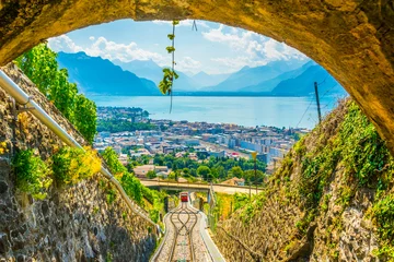 Foto op Plexiglas funicular at Vevey ascending to Mont Pelerin in Switzerland © dudlajzov