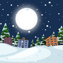 Night winter town landscape