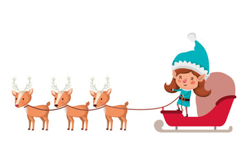 Naklejka premium elf woman with sleigh and reindeer sleigh avatar chatacter