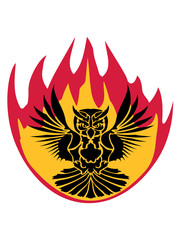 feuer flamme brennen heiß eule tattoo uhu fliegen vogel cool design federn raubvogel nacht schön clipart logo