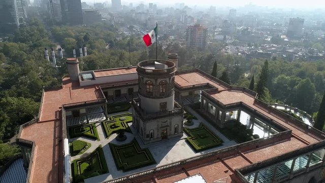 Aerial top view of the Castillo de Chapultepec in Mexico City 
