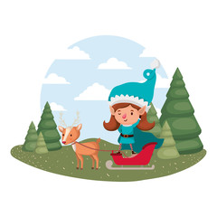 elf woman with sleigh and reindeer sleigh avatar chatacter