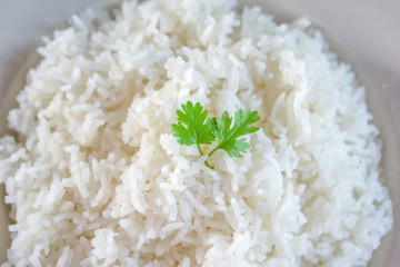 closeup cooked white rice background 