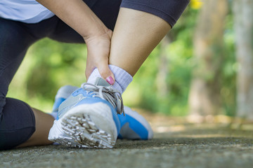 female runner falling having leg pain from sport injury accident 