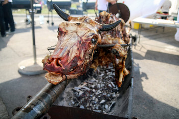 Roasted ox on the spit