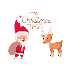 Fototapeta na wymiar santa claus with reindeer and It's Christmas time avatar character