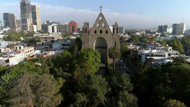 Aerial top view of Mexico City in Polanco, Reforma and Lomas de Chapultepec