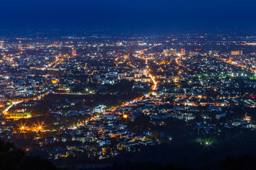 Fototapeta na wymiar View cityscape over the city center of Chiang mai,Thailand at twilight night.